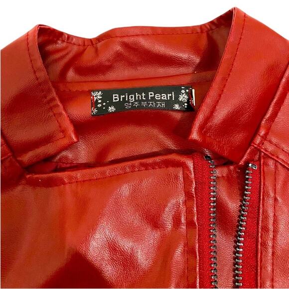 Bright Pearl Red Faux Leather Moto Jacket, Size Small 4/6* Please See Below - Picture 14 of 14